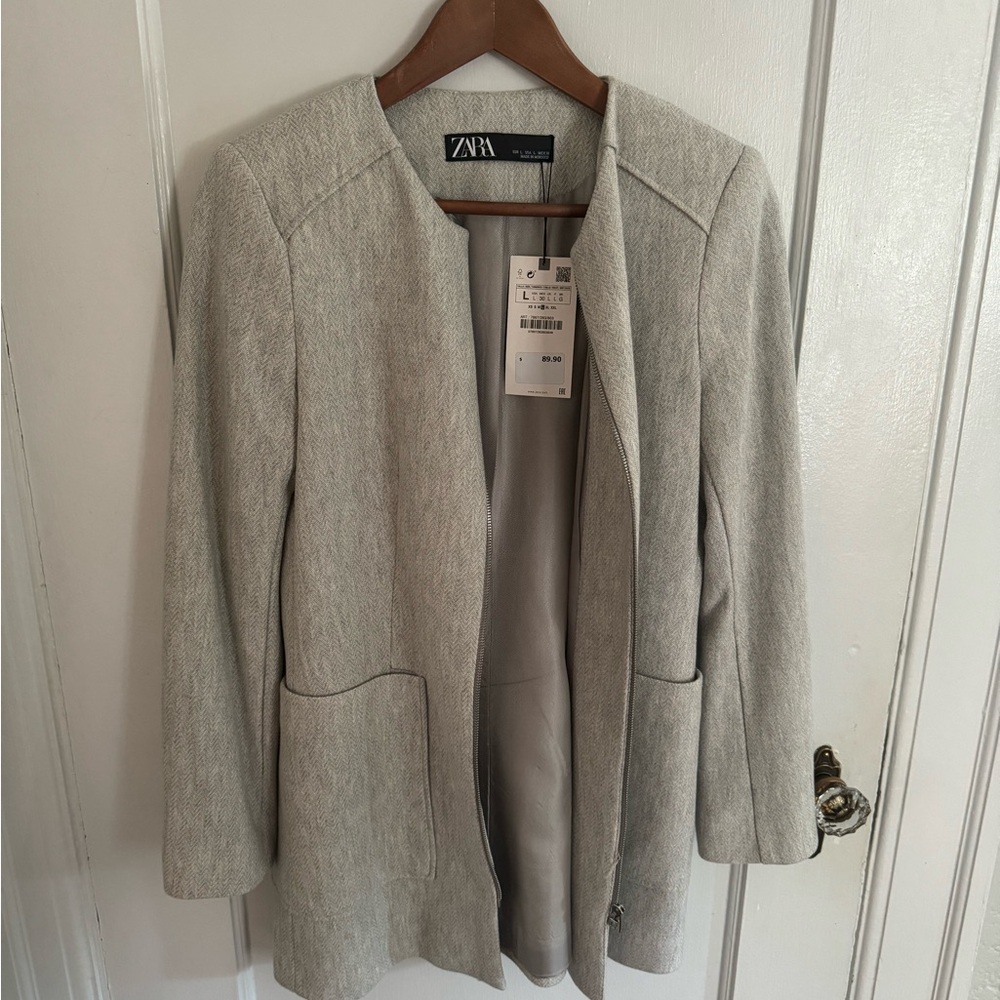 Zara Gray Blazer Elegant Knit Suit Jacket